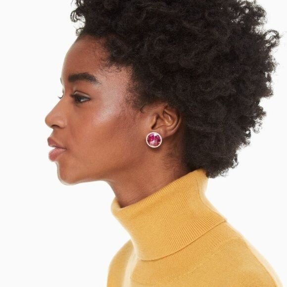 Kate Spade New York She Has Spark Goldtone Fuschia Red Crystal Stud Earrings - Picture 1 of 7